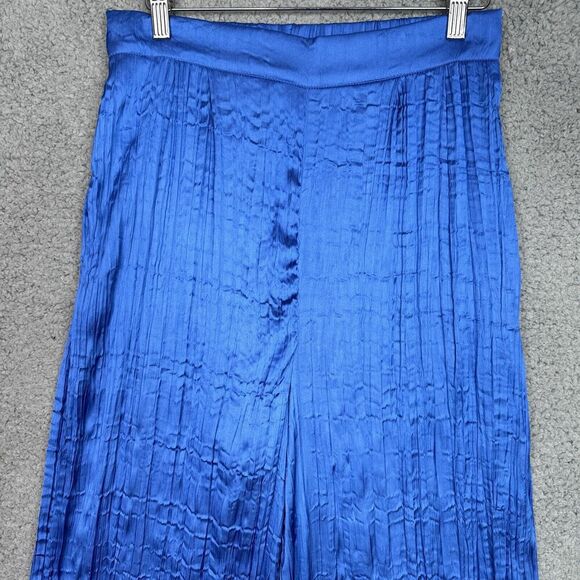 HOUSE OF HARLOW 1960 Satin Pants Wide Leg‎ Blue  Size Medium Elastic Waist NWOT - Picture 2 of 10